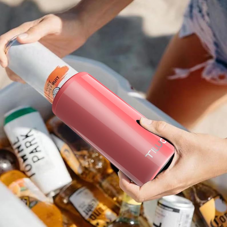 TILUCK Skinny Can Cooler push-lock design keeps the slim can securely in place.