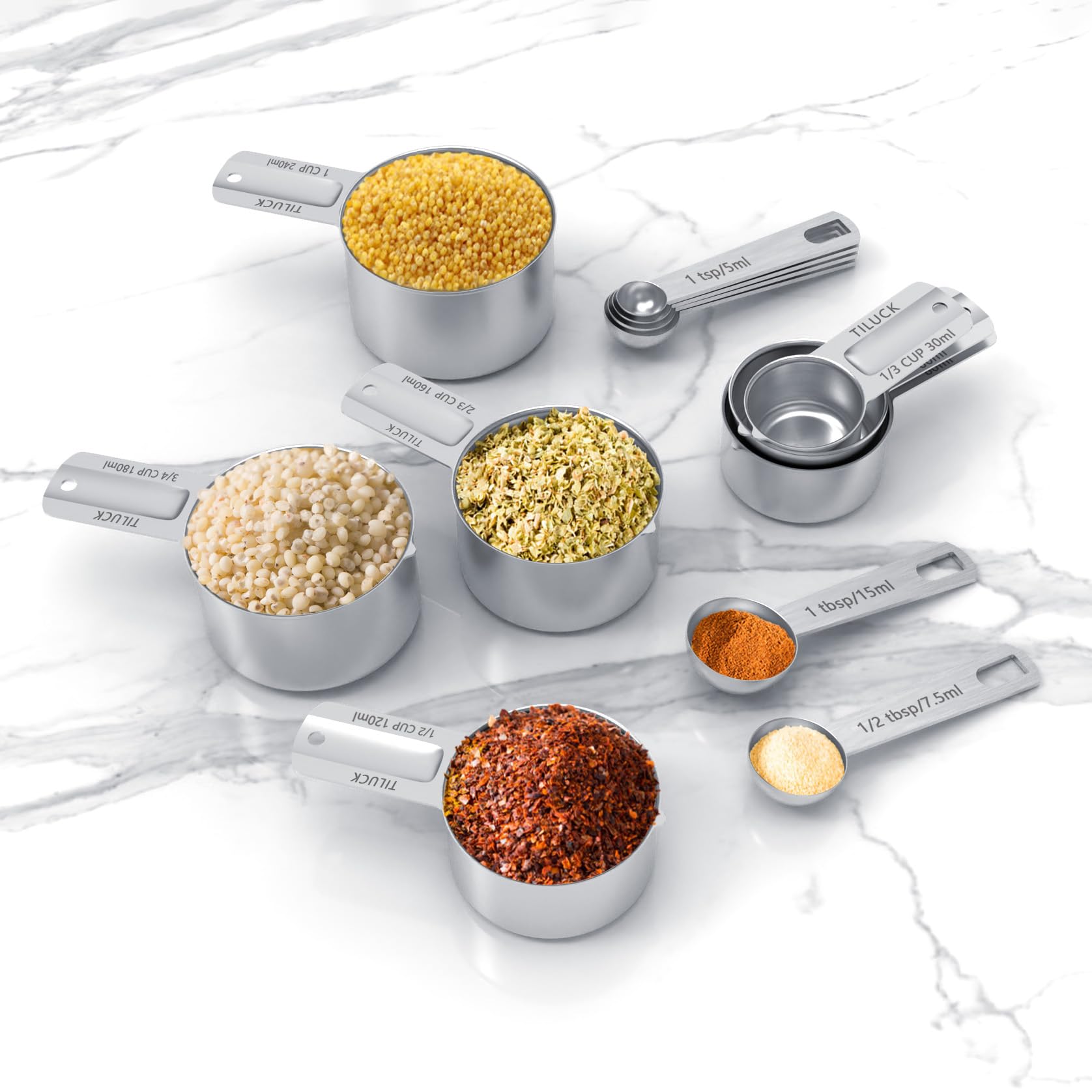 TILUCK stackable 13-piece design saves kitchen drawer space.