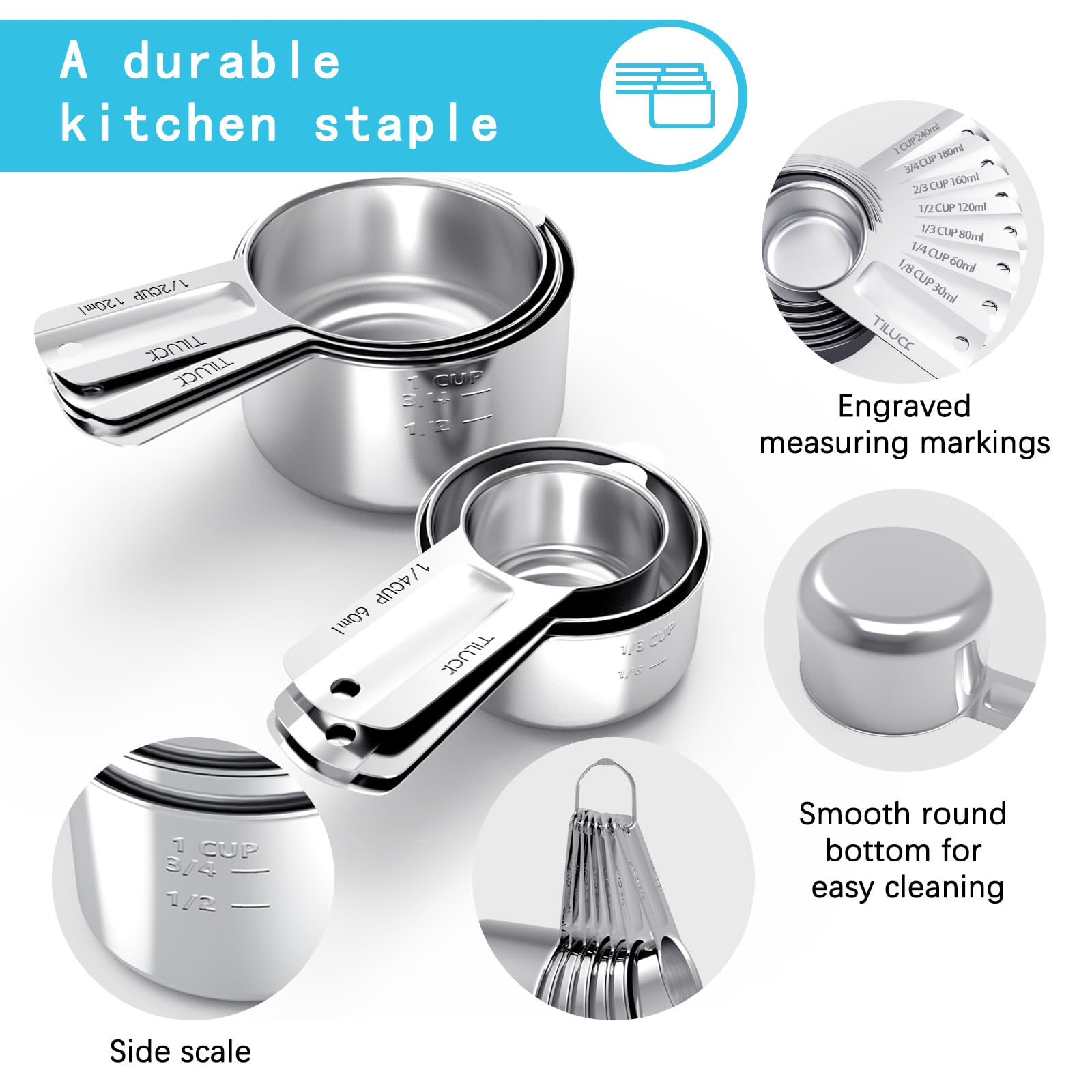TILUCK stainless steel set close-up emphasizes durability and long-lasting kitchen performance.