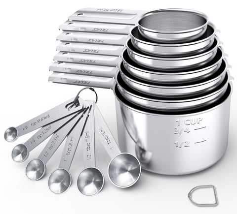 TILUCK stainless steel measuring cups with engraved sizes for accurate measurements.