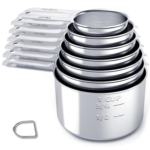 TILUCK 7-piece measuring cups with engraved size marks for quick, accurate measurements.