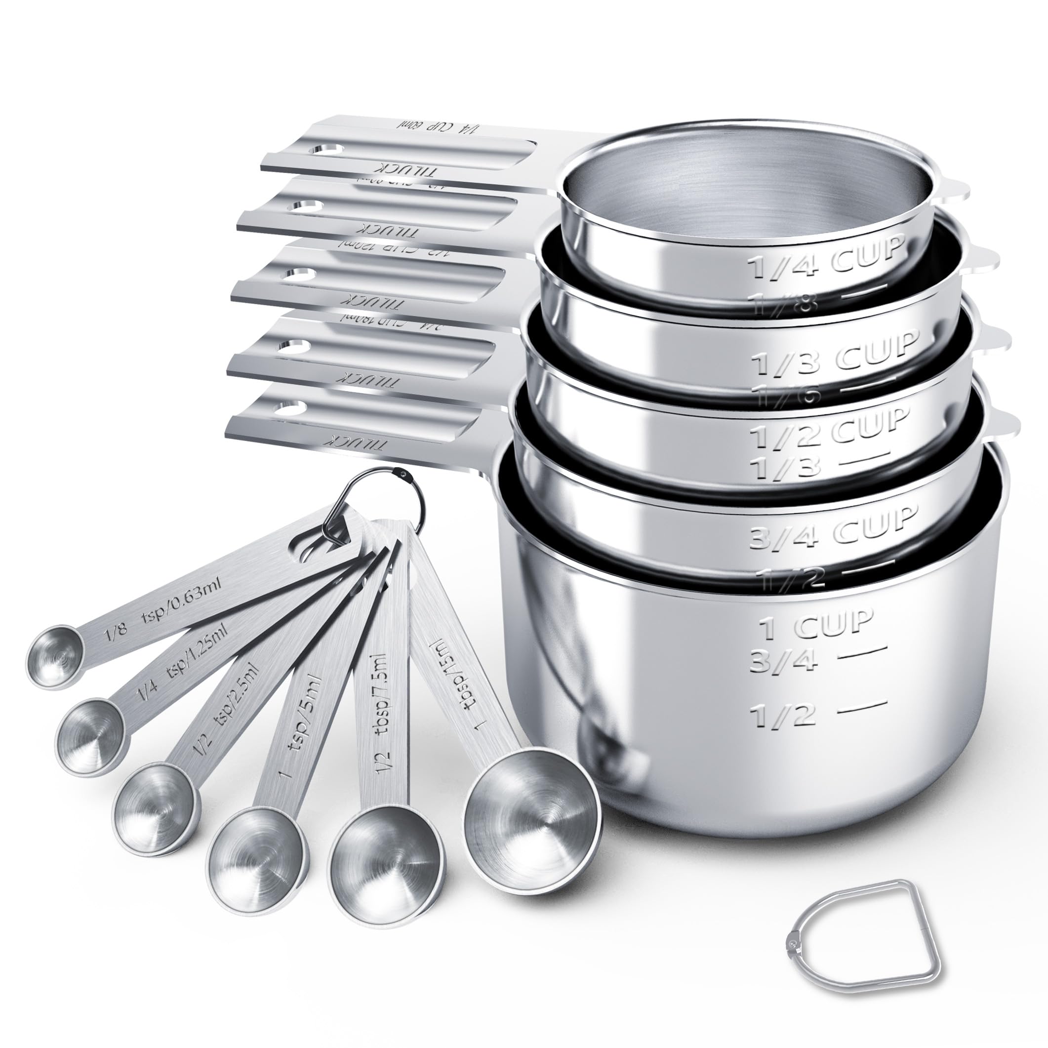 TILUCK complete stainless steel measuring cups set for precise cooking and baking.