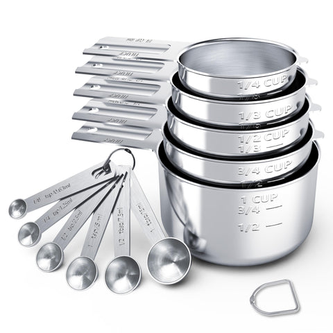 TILUCK complete stainless steel measuring cups set for precise cooking and baking.