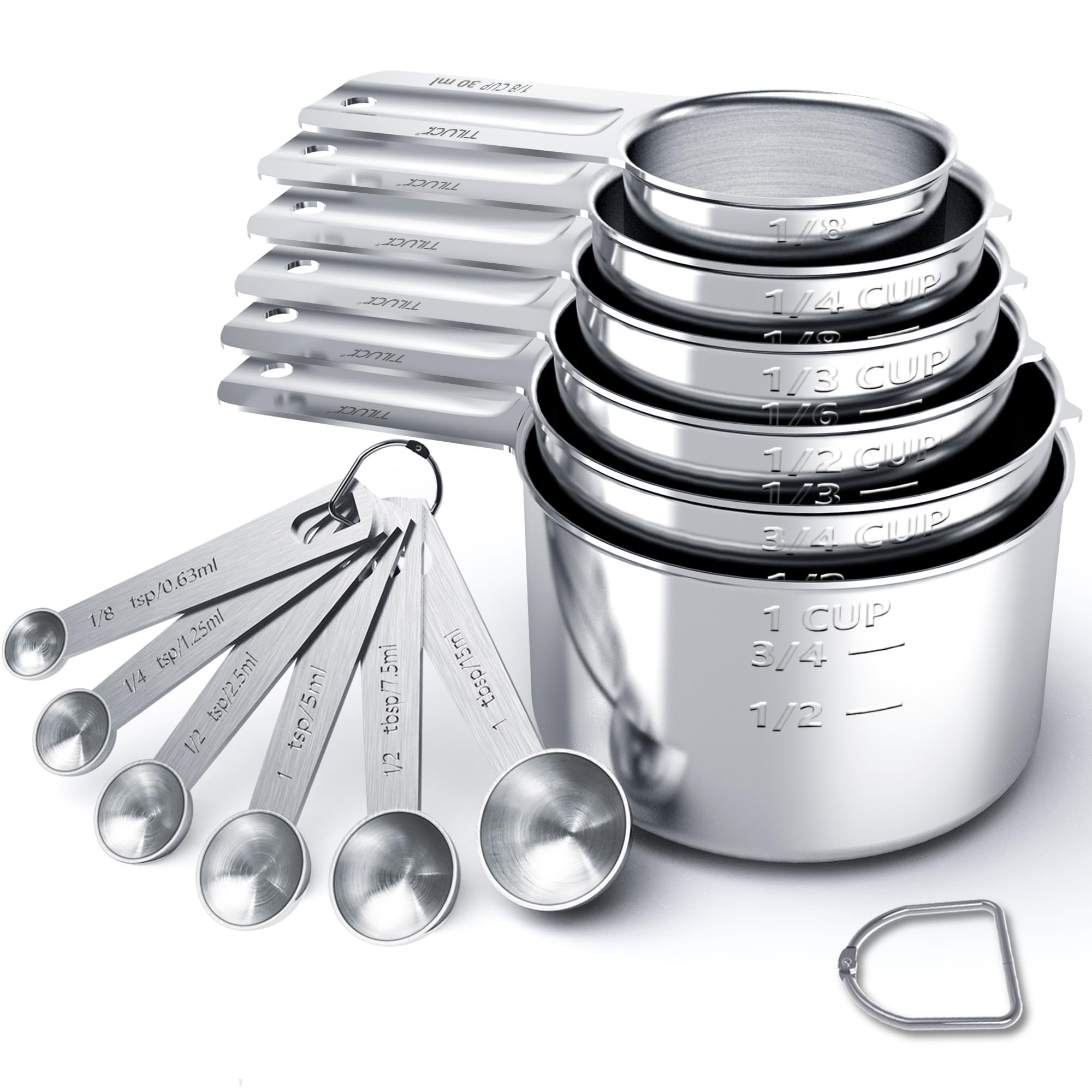 TILUCK stainless steel measuring cups for precise dry ingredient portions.