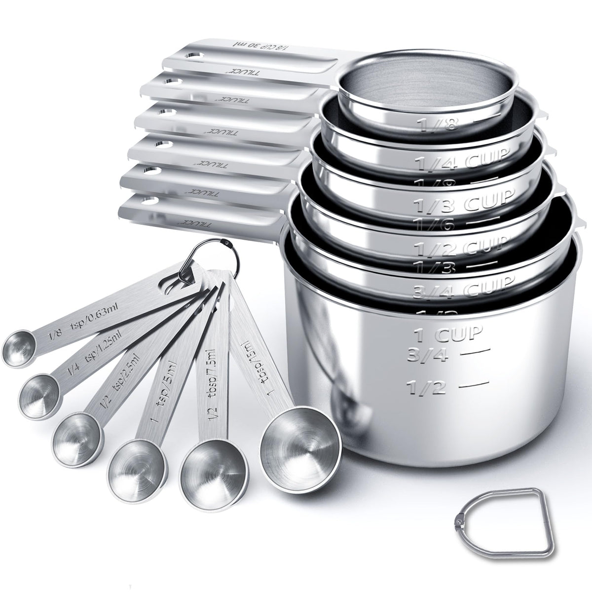 TILUCK stainless steel measuring cups for precise dry ingredient portions.