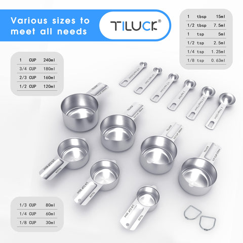 TILUCK measuring spoons in premium stainless steel for precise portions.