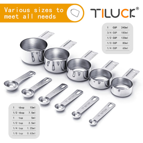 TILUCK stainless steel measuring spoons set for accurate recipe portioning.