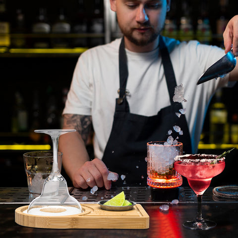 Timani bar setup with bamboo rimmer on a counter during party