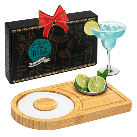 Timani margarita salt rimmer in bamboo well close-up for easy rim seasoning