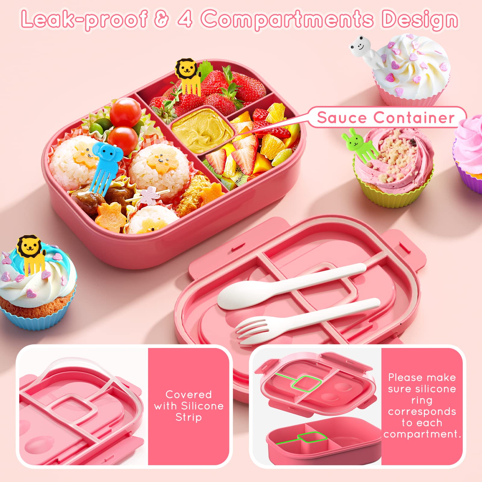 TIME4DEALS Bento Box with leak-proof silicone ring keeps sauces contained during transport.