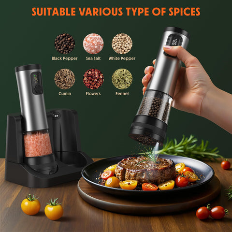 TIME4DEALS electric salt pepper grinder set stainless steel body for durability.