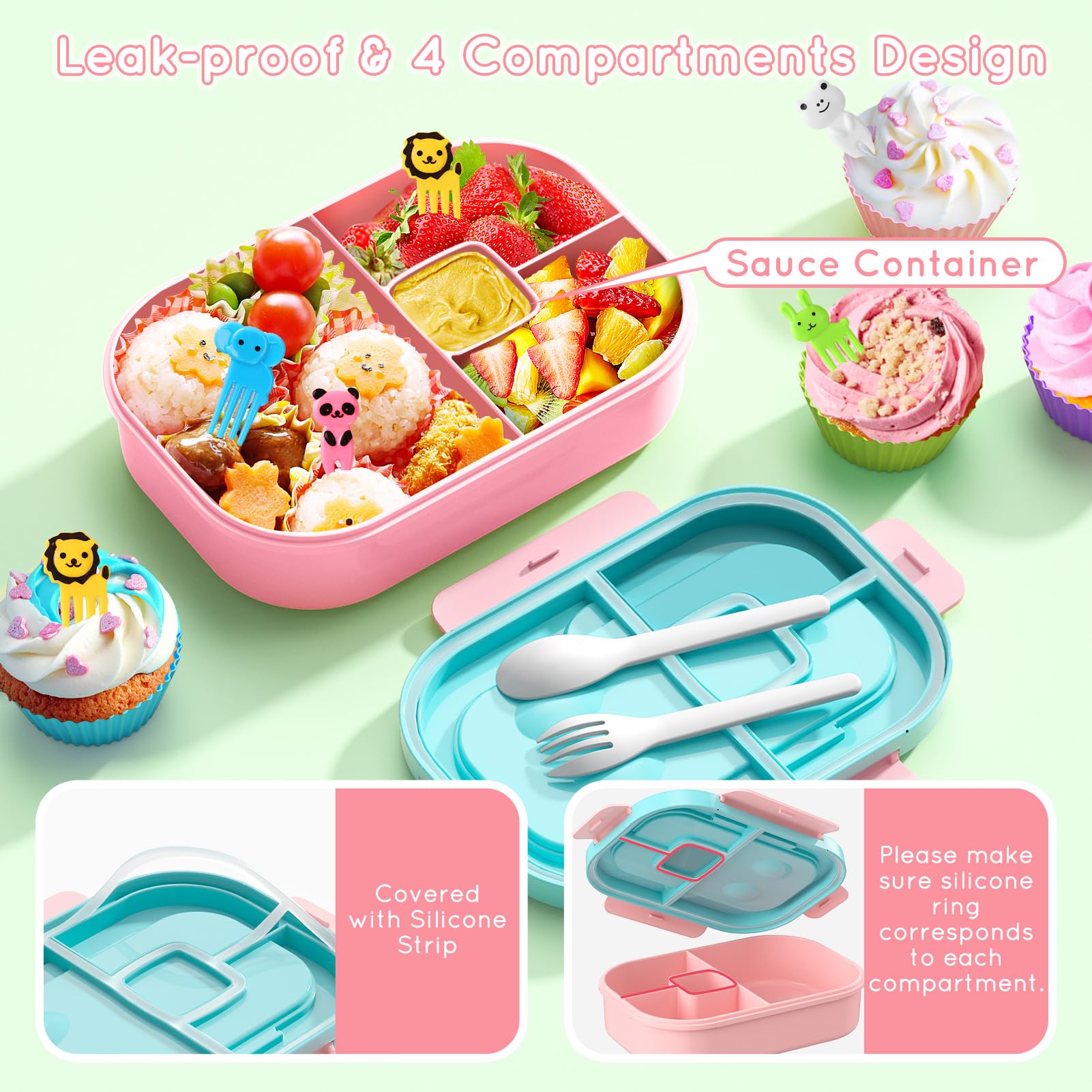TIME4DEALS leakproof silicone ring prevents sauce spills while carrying lunches.