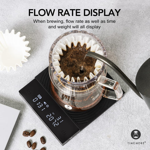 Timemore Black Mirror Basic 2 scale flow-rate function enables pour-over control.