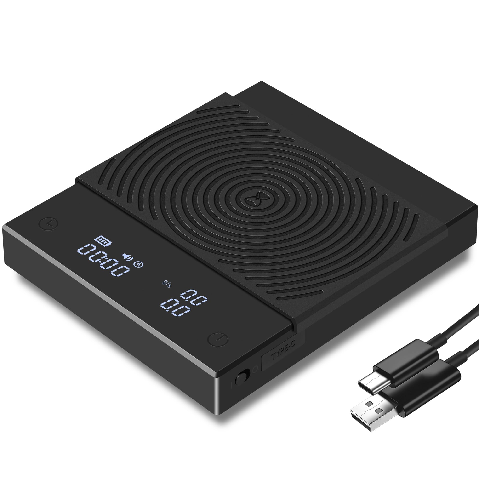 Timemore Black Mirror Basic 2 scale front view for precise coffee measurement.