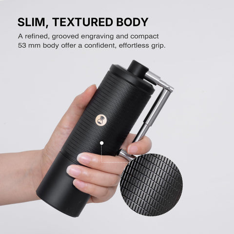 TIMEMORE C5 Pro compact 53mm body fits small hands.
