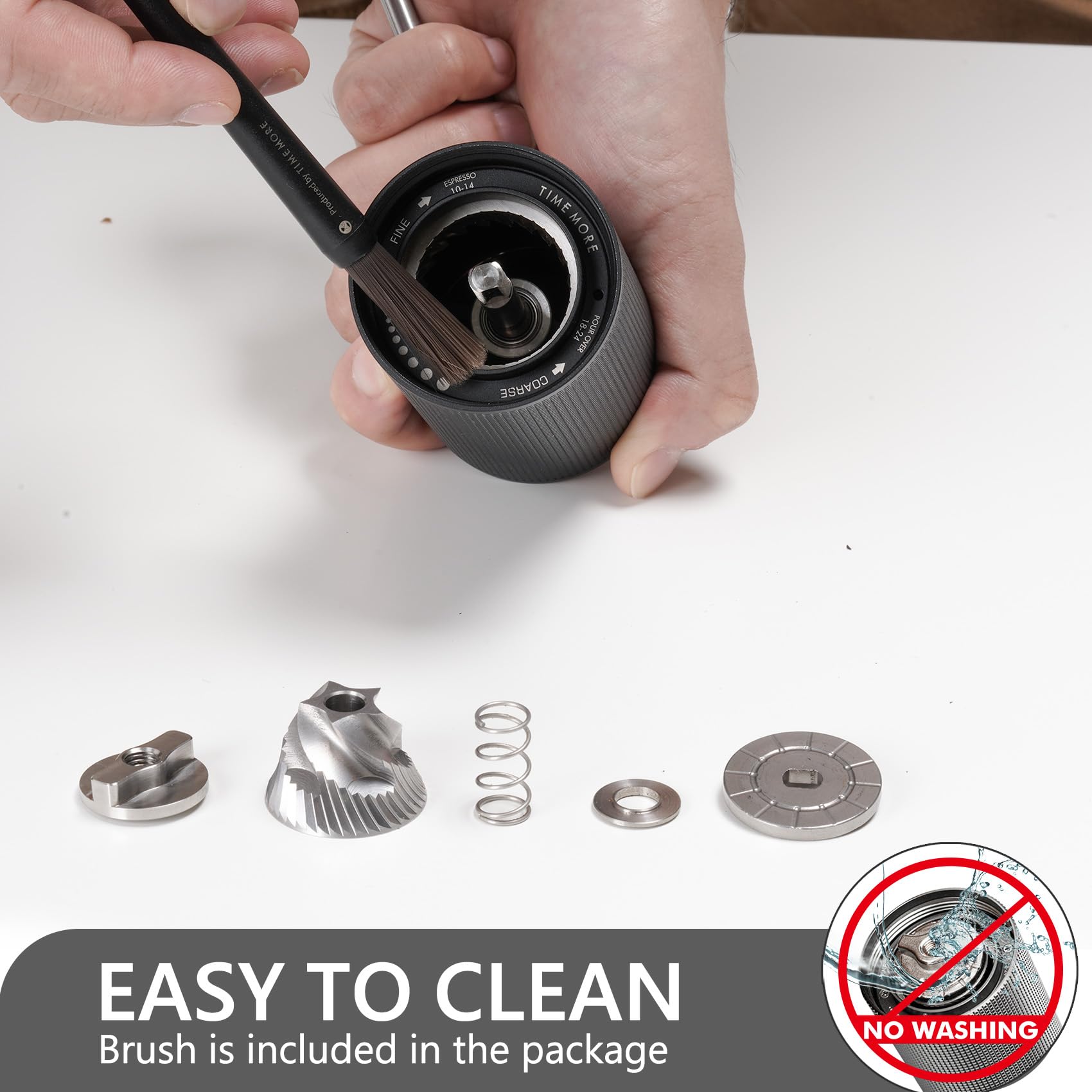 TIMEMORE Chestnut C2S 36-level coarseness adjustability from fine to coarse.