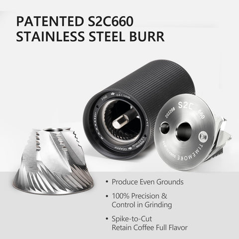 TIMEMORE Chestnut C3 ESP grind adjustment dial highlights 36 levels for espresso.