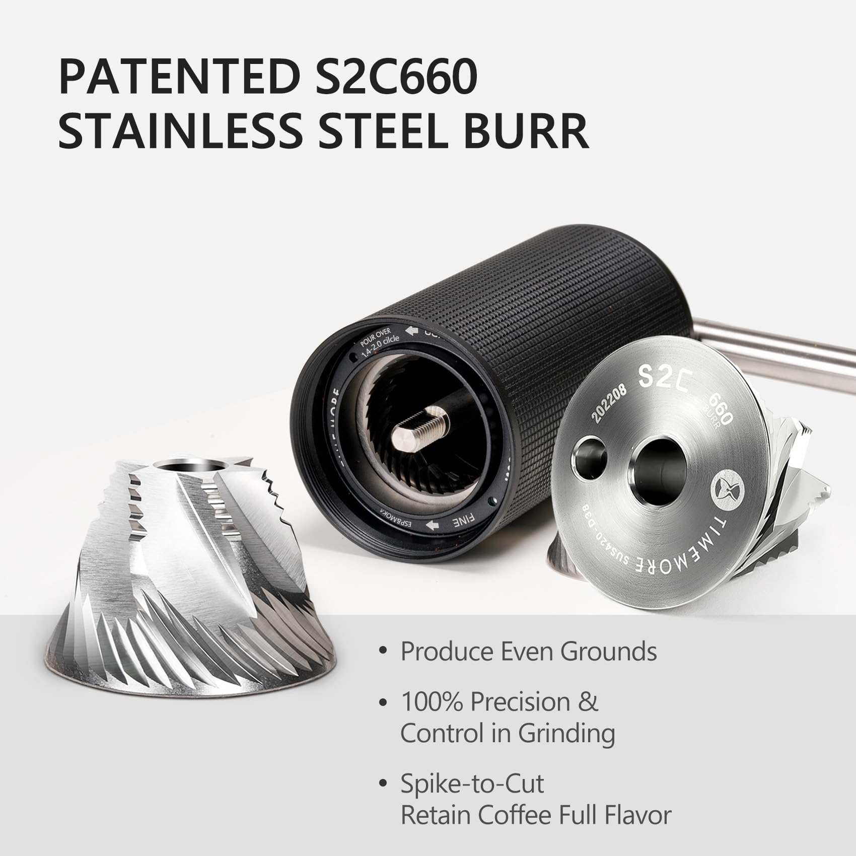 TIMEMORE Chestnut C3 ESP Pro grind adjustment dial shows fine espresso-grade precision.