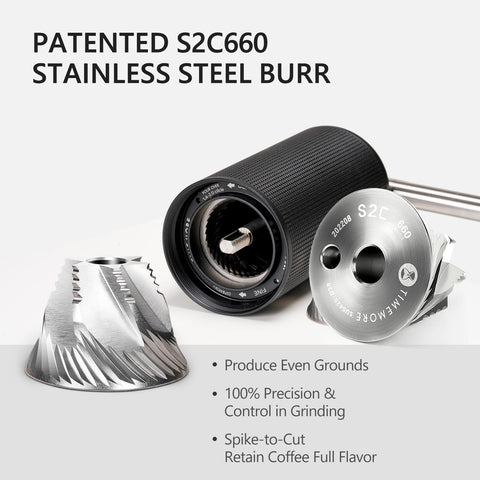 TIMEMORE Chestnut C3 ESP Pro grind adjustment dial shows fine espresso-grade precision.