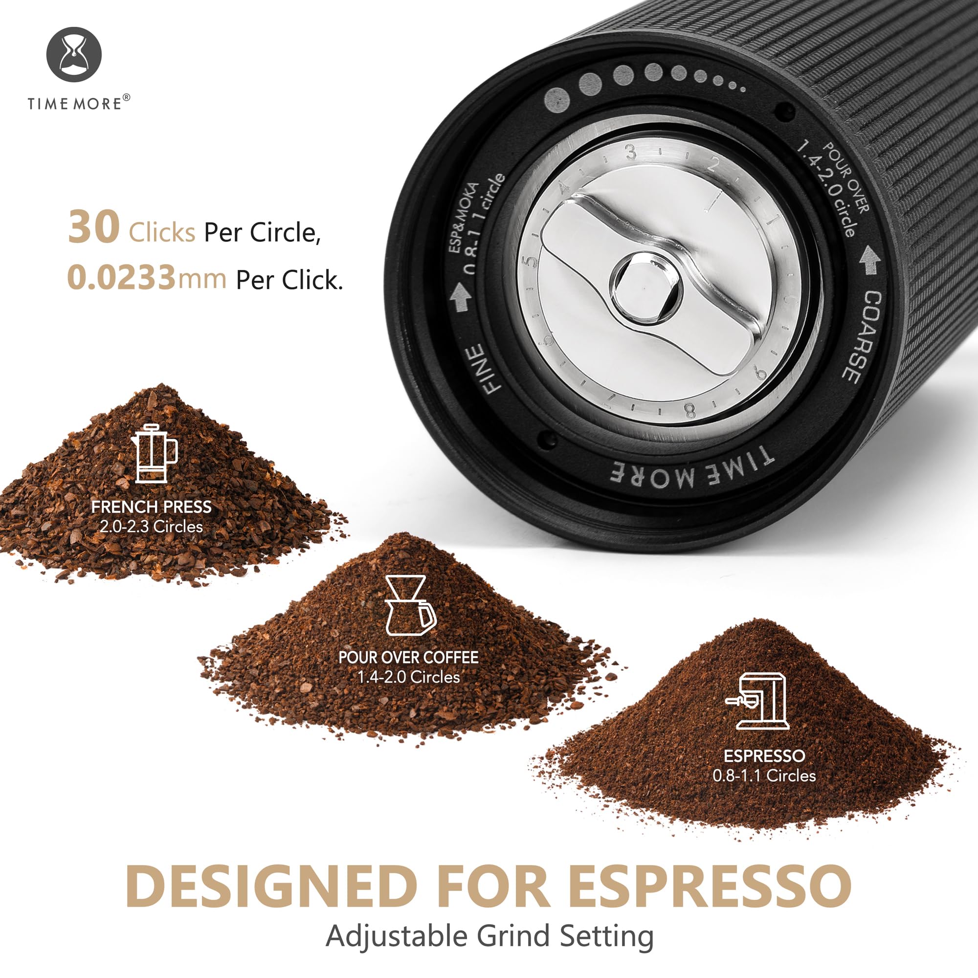 TIMEMORE Chestnut C3 ESP Pro folded handle angle, ideal for travel.