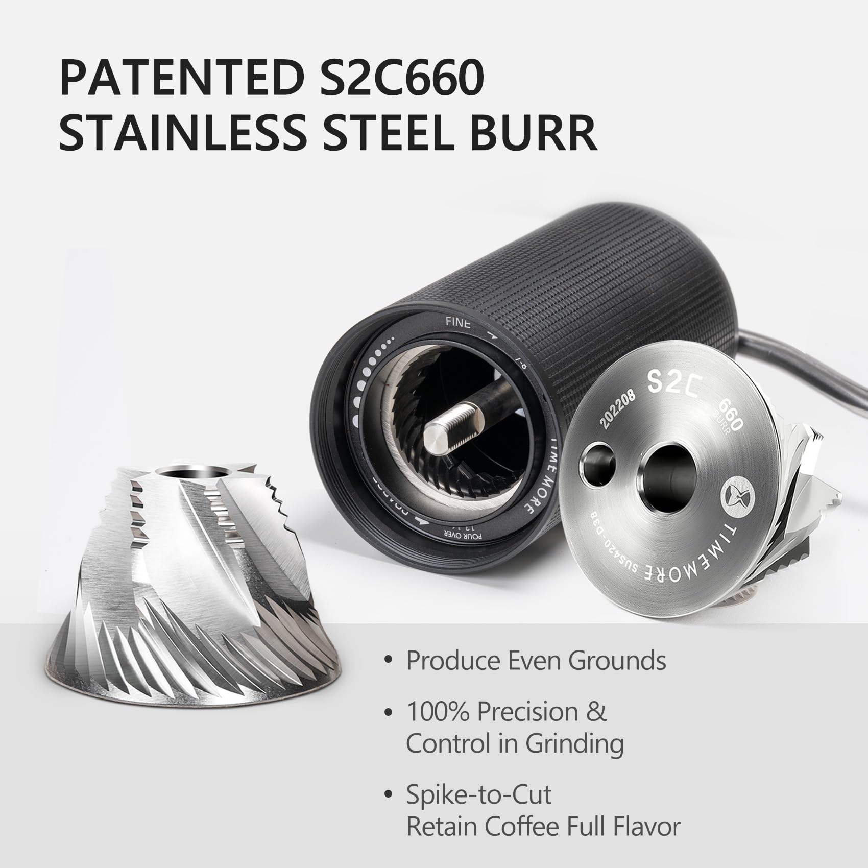 TIMEMORE Chestnut C3S smooth folding handle for easy travel grinding.