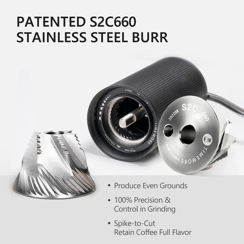 TIMEMORE Chestnut C3S smooth folding handle for easy travel grinding.