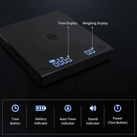 TIMEMORE Basic 2.0 auto timer activates with weight change for seamless brewing.