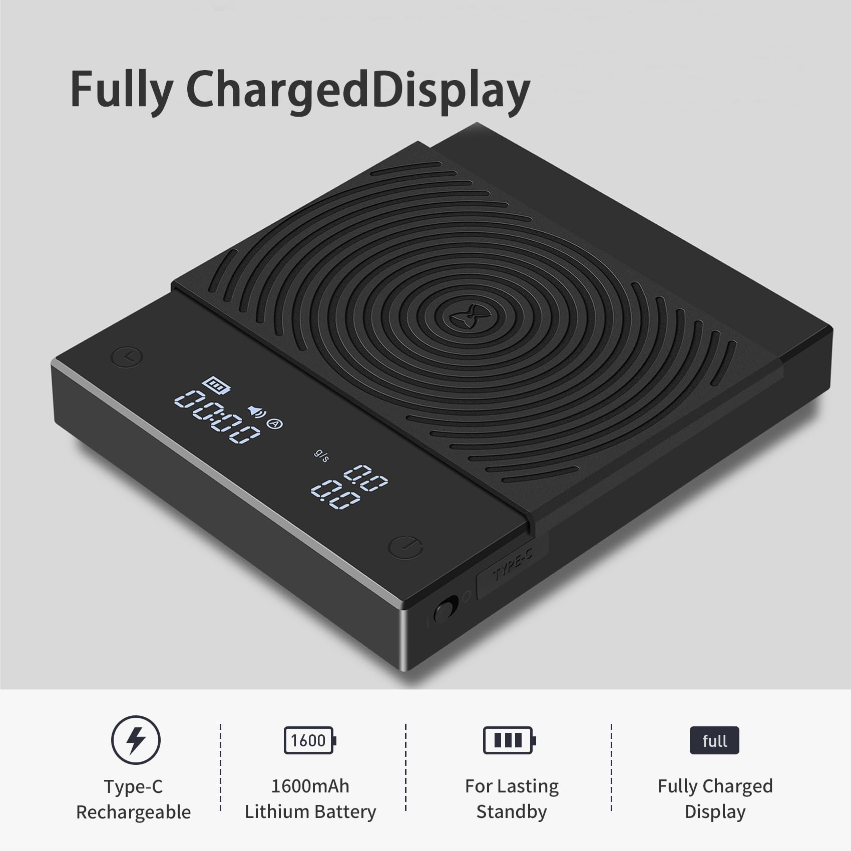 TIMEMORE Coffee Scale Basic 2.0 LCD display with easy unit switching and timer.