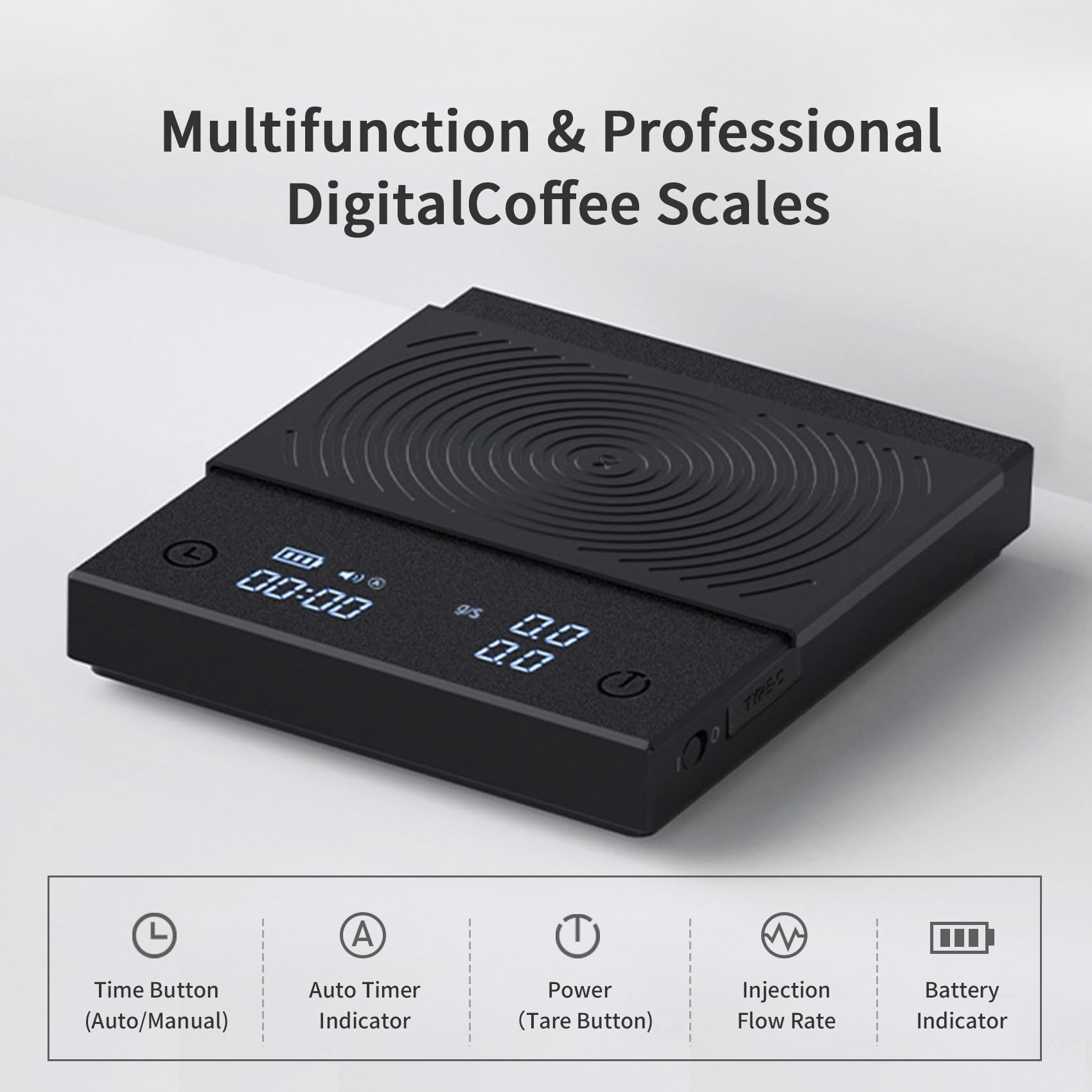 TIMEMORE Coffee Scale Basic 2.0 side view highlighting compact acrylic design