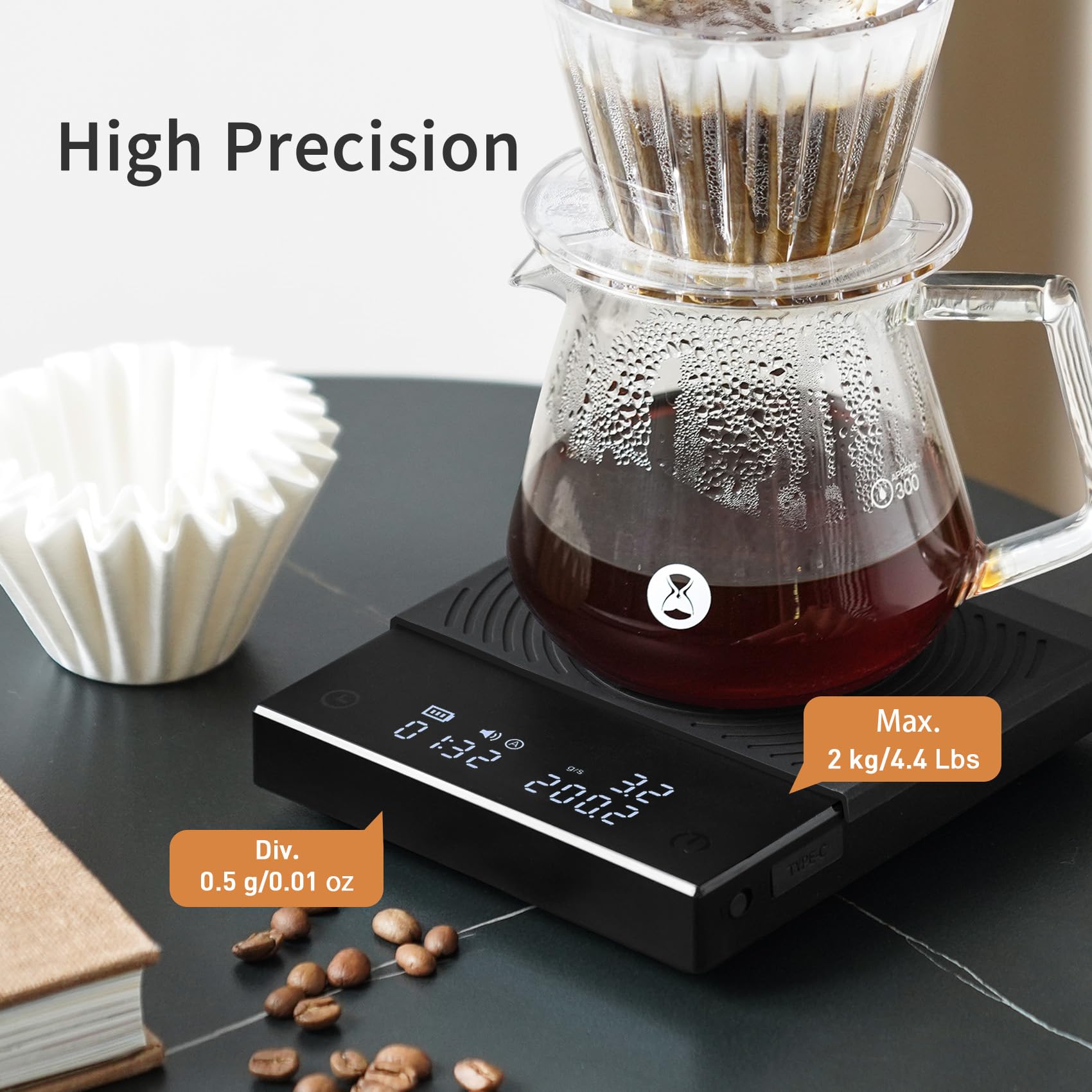 TIMEMORE Coffee Scale Basic 2.0 USB rechargeable port for daily use
