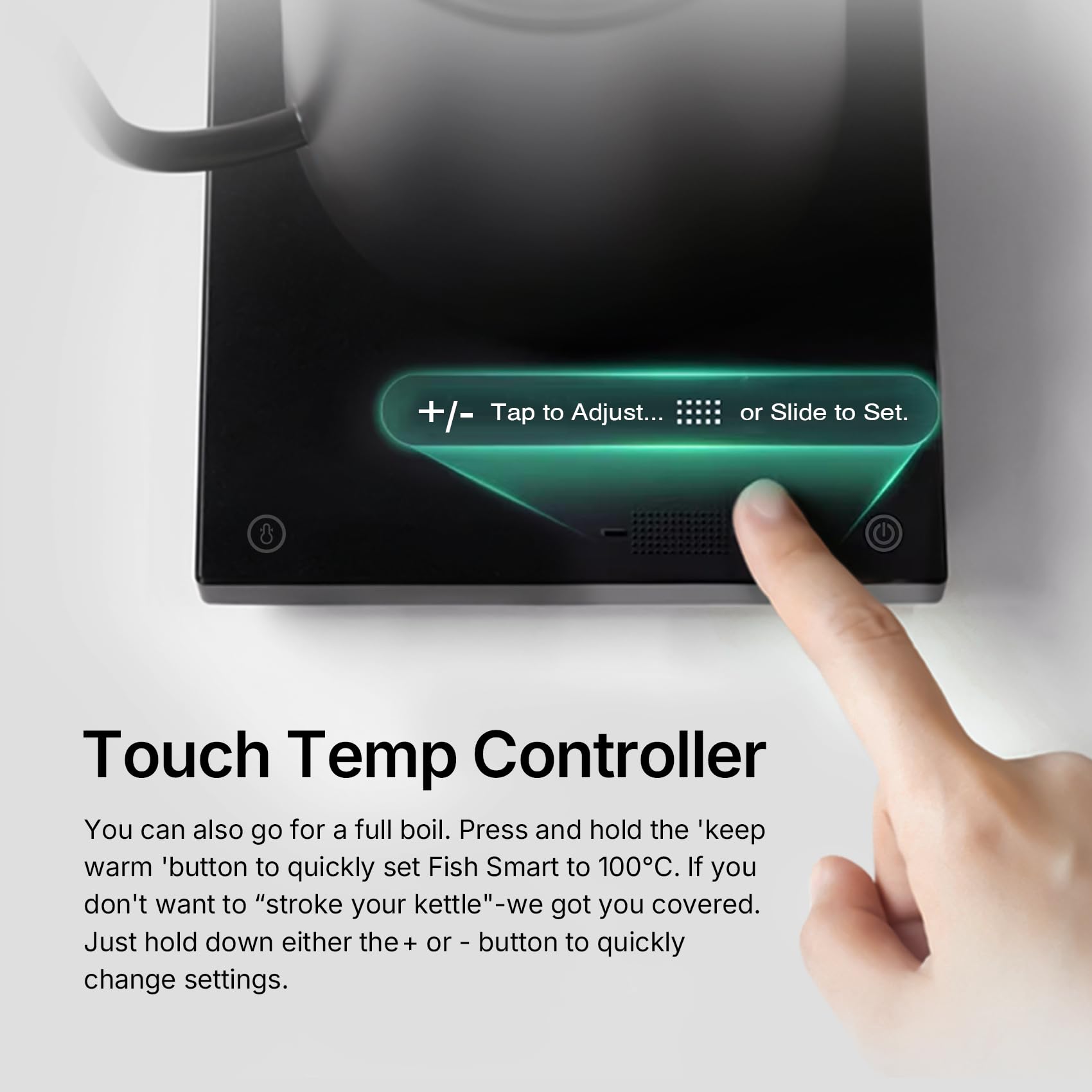 TIMEMORE Fish Smart Kettle dual display tracks actual vs target temps
