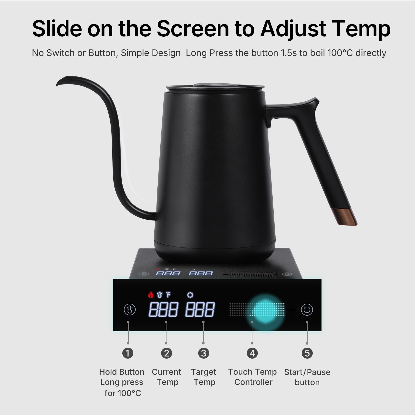 TIMEMORE Fish Smart Kettle gooseneck spout enables controlled water flow