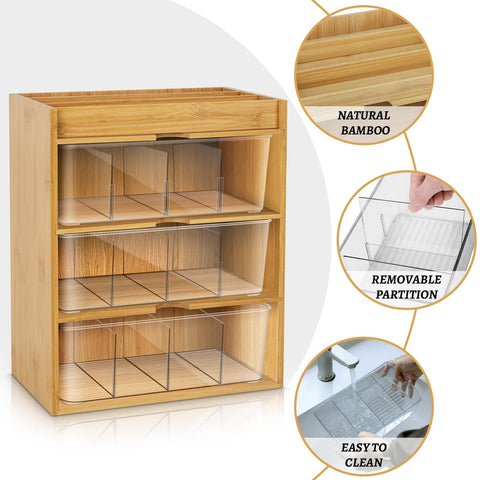 TIMIEEYA organizer, drawer open view, clear partitions for easy visibility