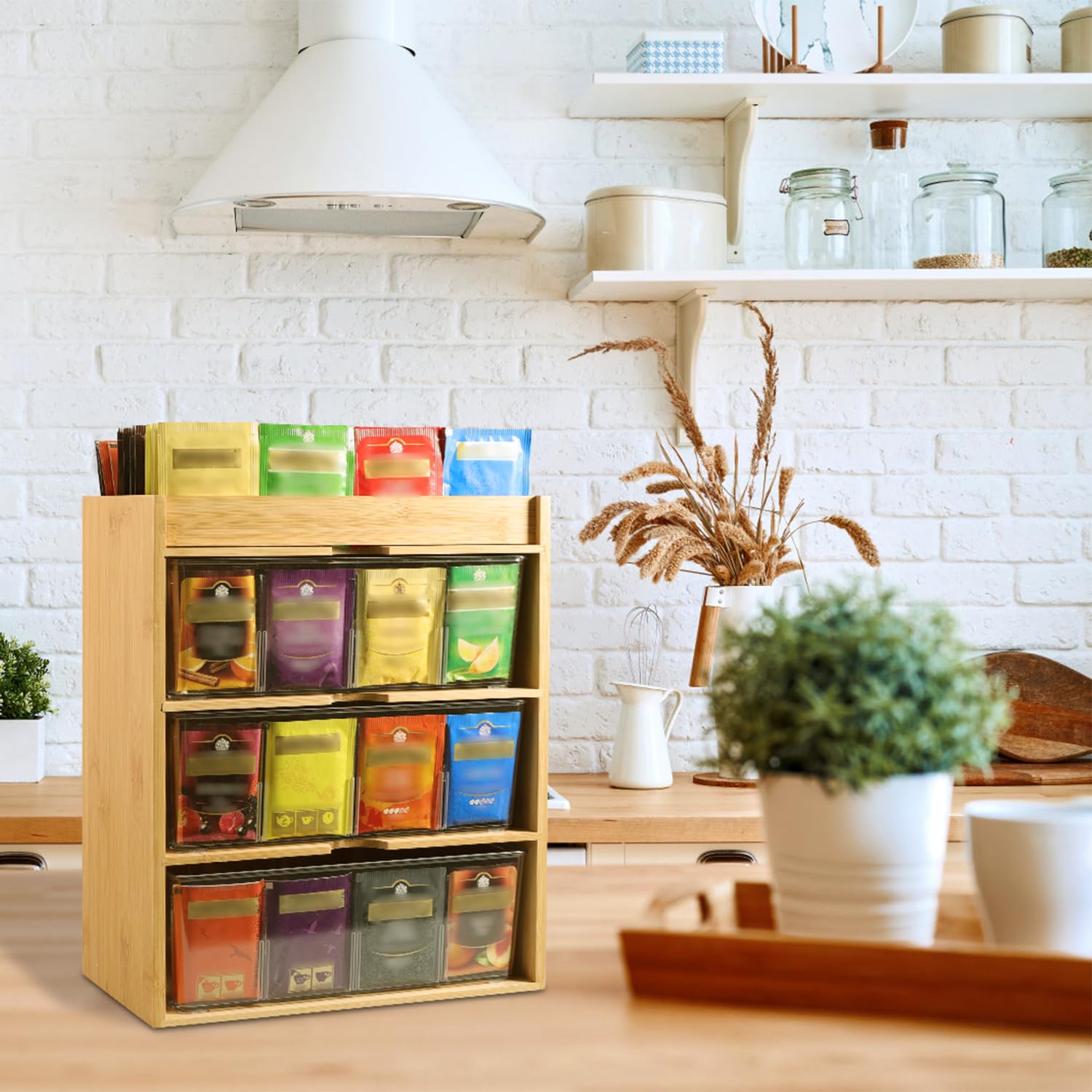 TIMIEEYA kitchen countertop setup demonstrating space-saving storage