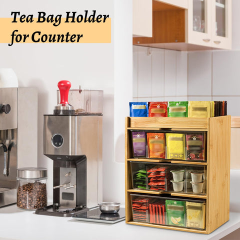 TIMIEEYA tea organizer with acrylic partition display shows clean layout