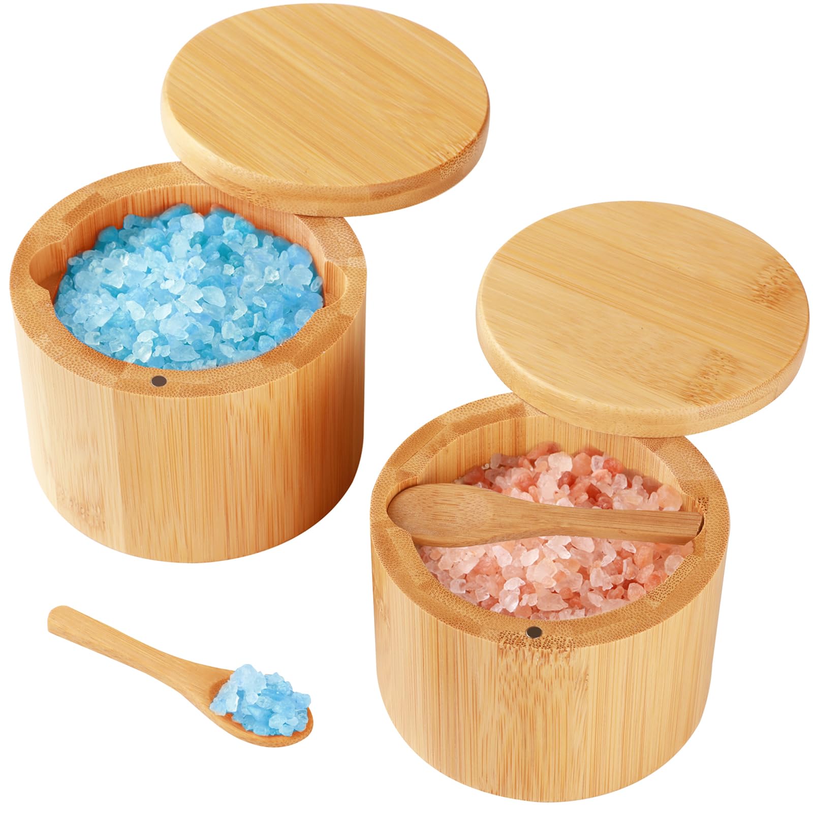 Timtopno bamboo salt cellar 2-pack with built-in spoons for tidy, ready-to-use seasoning