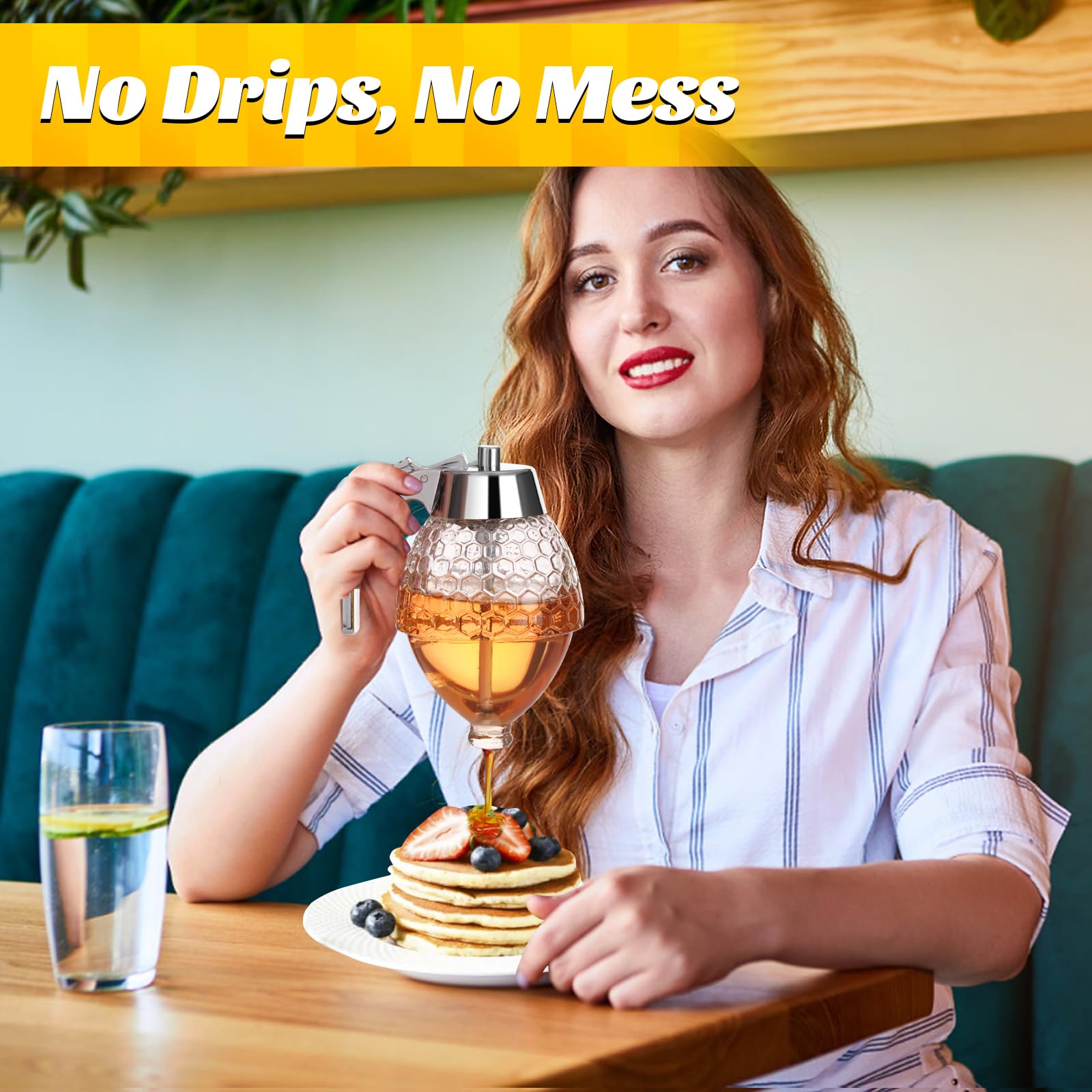 Timtopno glass 8oz honey dispenser highlights an elegant honeycomb body.