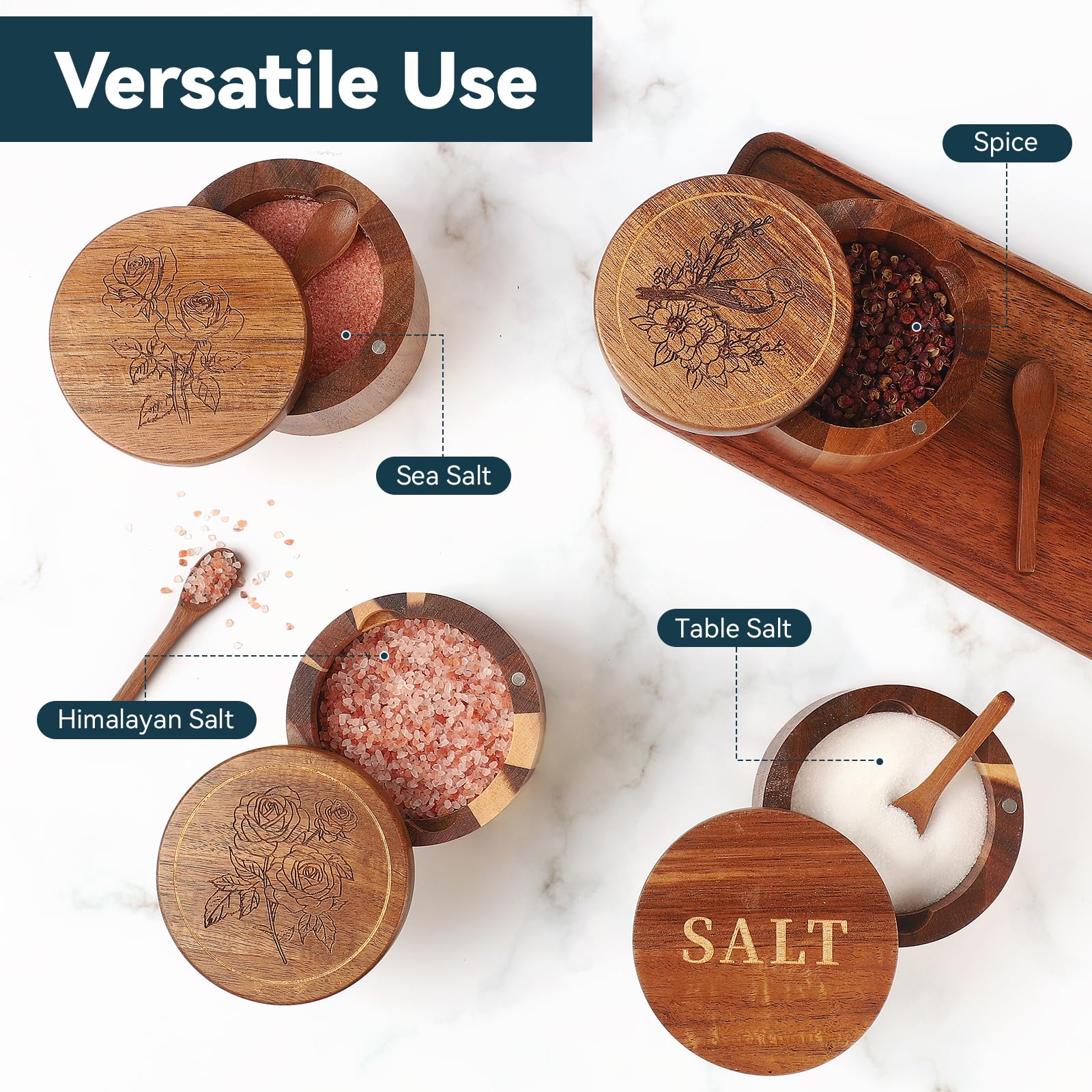 Visible acacia wood grain adds warm texture to a Timtopno salt cellar