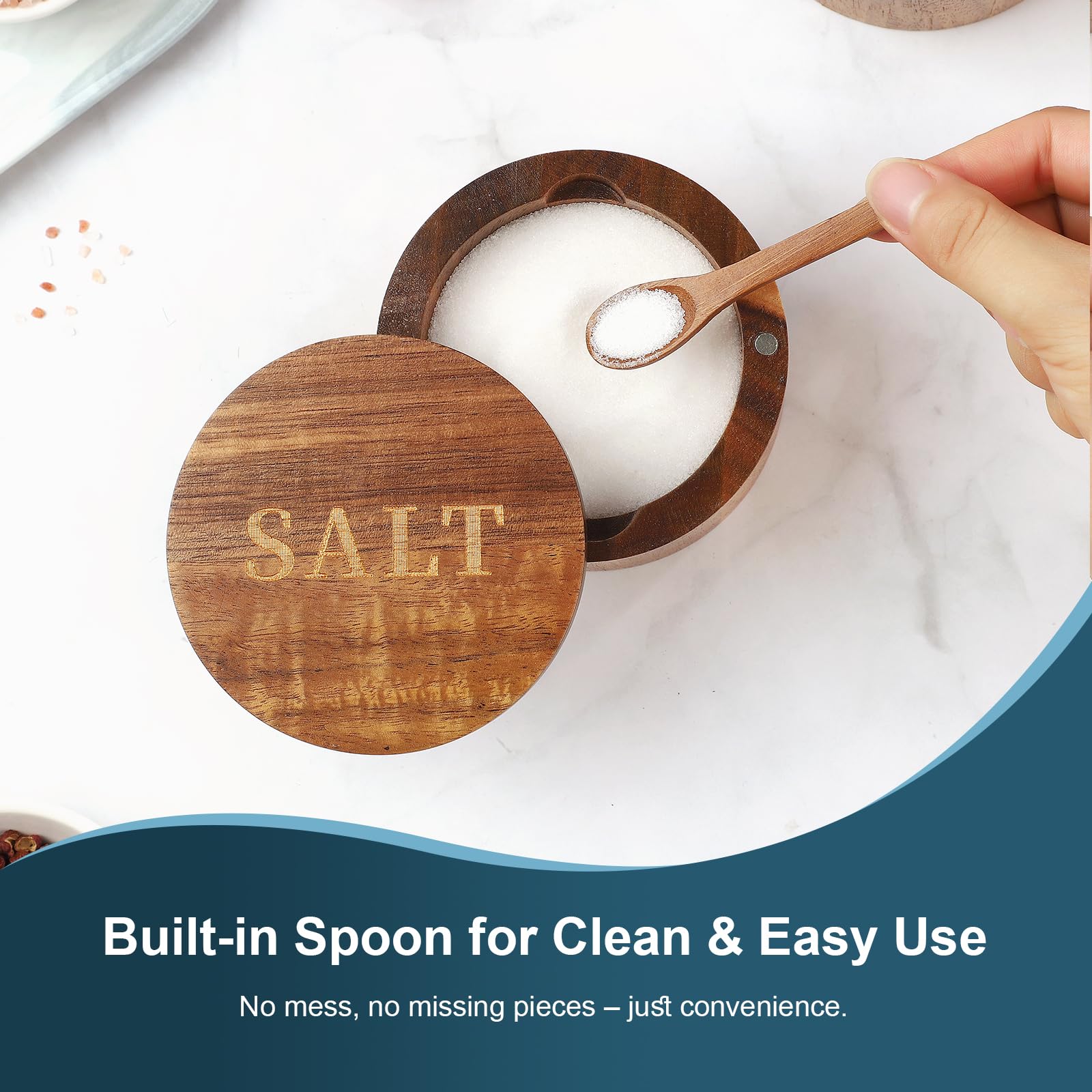 Built-in spoon slot keeps spoons clean and ready for seasoning
