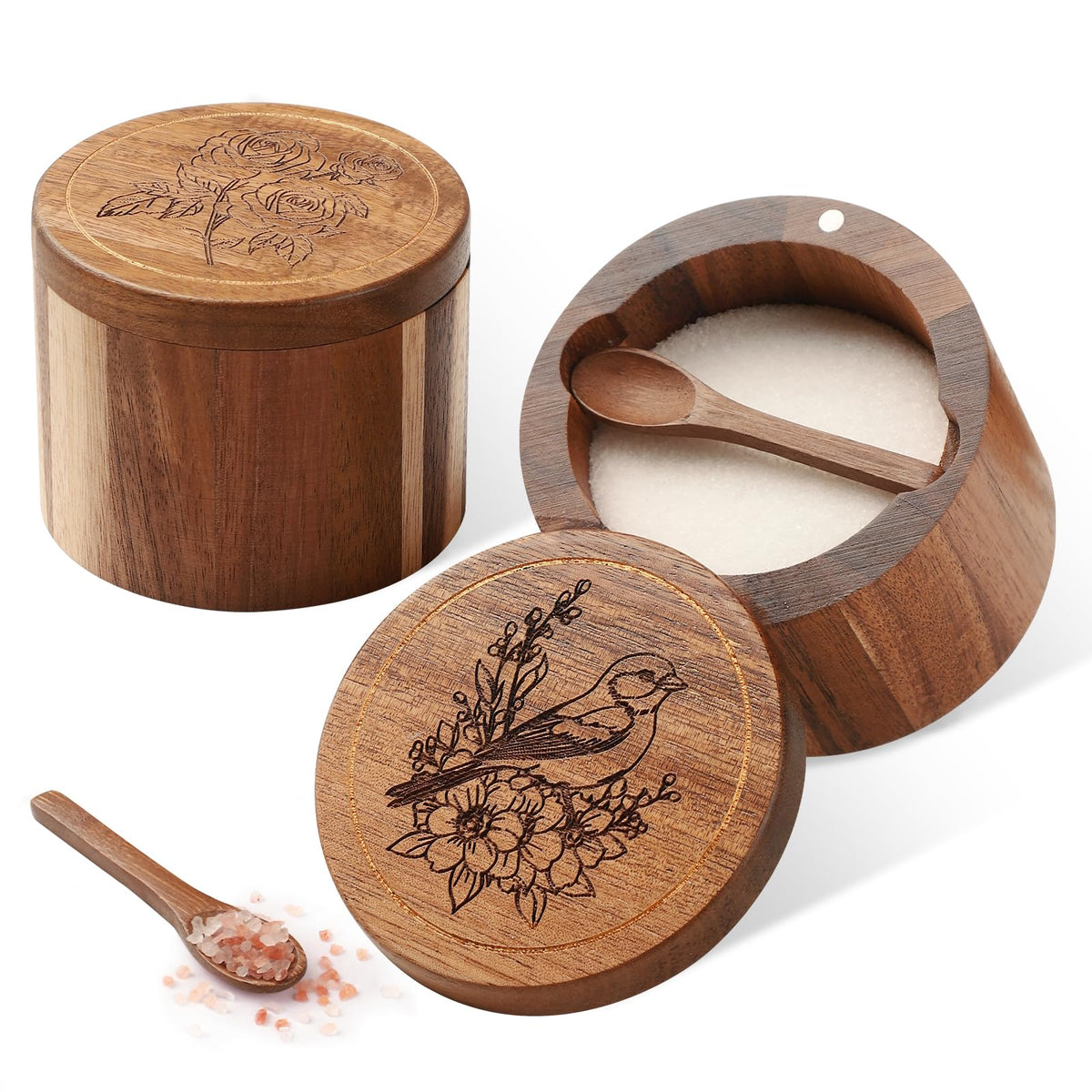Timtopno salt cellar with rose and bird engraving adds elegant spice storage on the counter