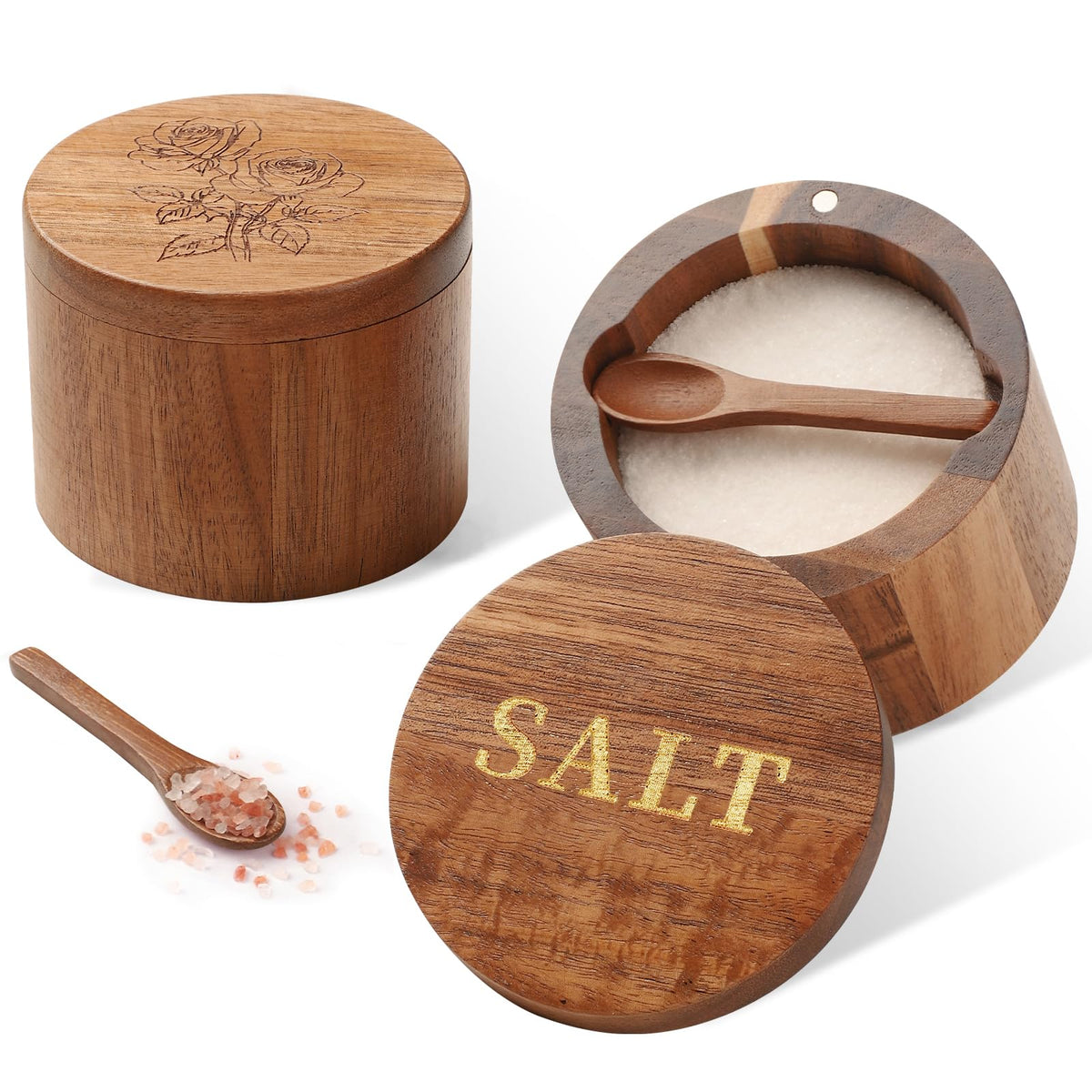 Timtopno salt cellar with rose engraving adds style to kitchen countertops and seasoning tasks