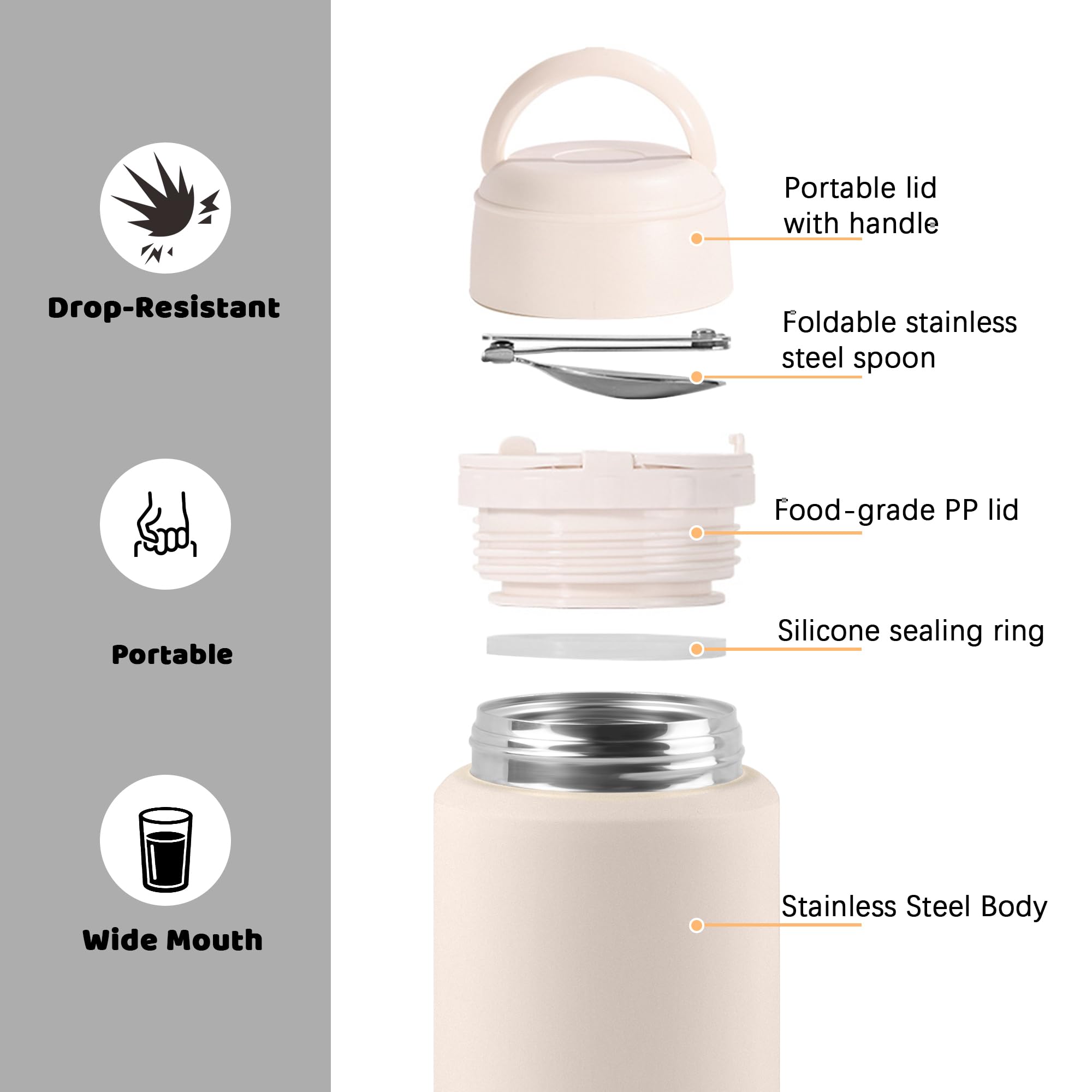Tinaforld Thermo leakproof lid with silicone seal prevents spills in bags