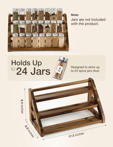 Tinamo Acacia spice rack on a cabinet shelf organized for pantry use