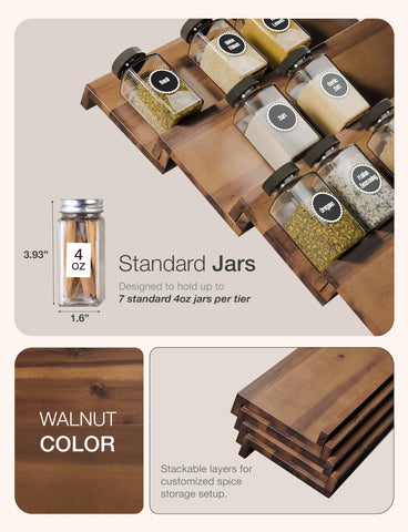 Acacia wood spice rack shown in drawer for drawer organization