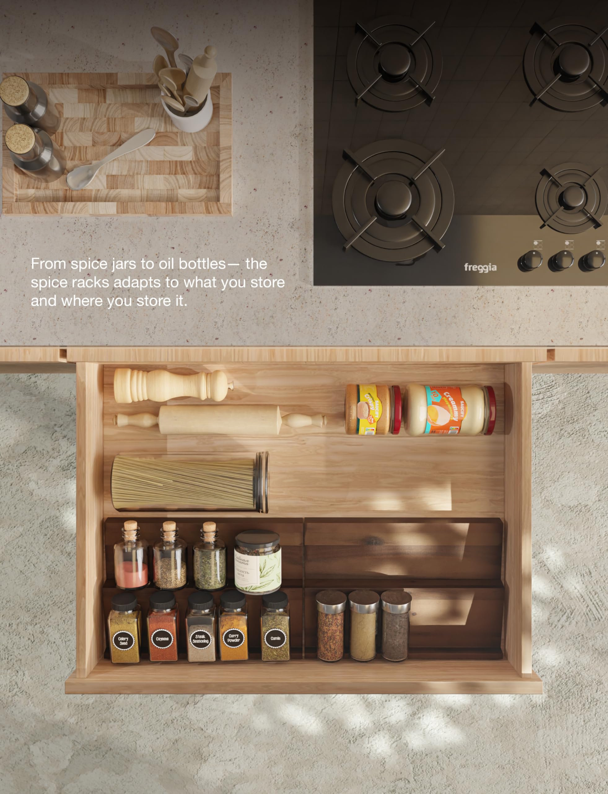 Durable wood Tinamo spice rack ready for daily use