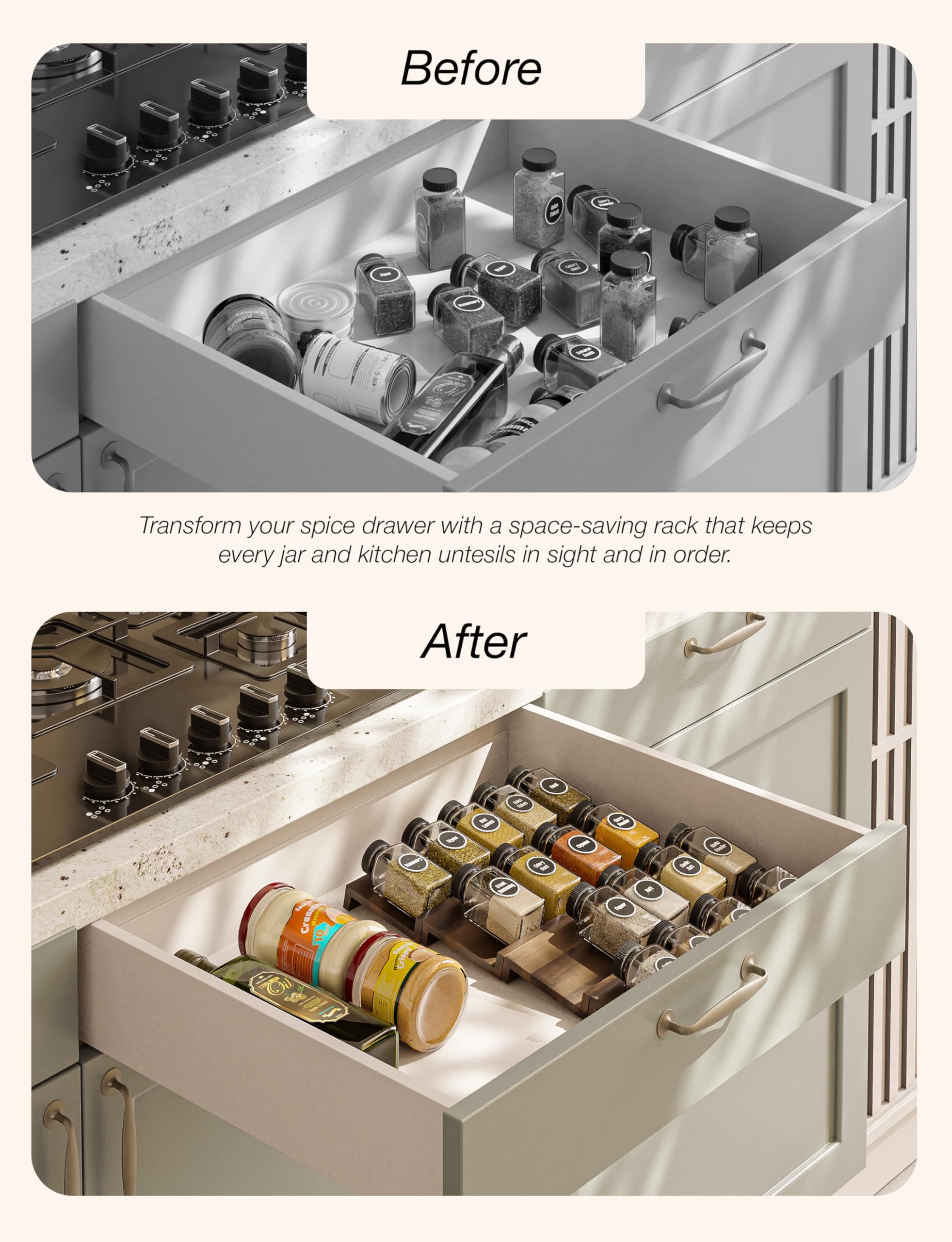 Label visible spice rack by Tinamo aiding quick spice choice