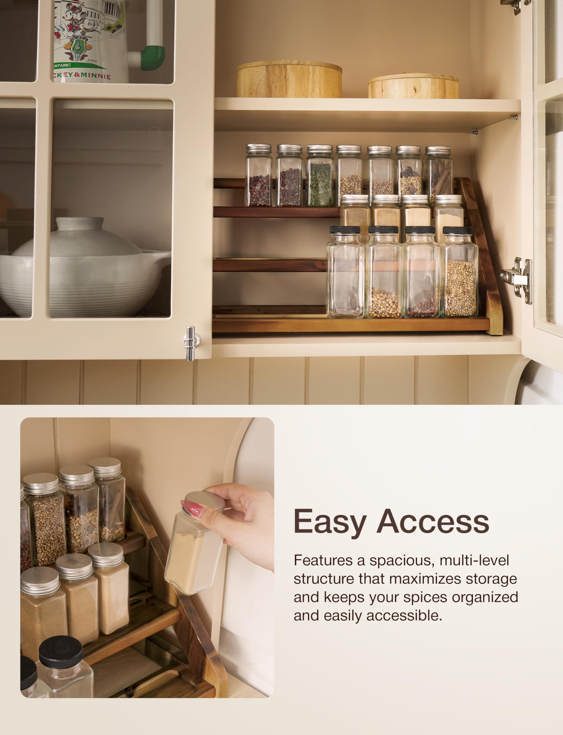 Tinamo Acacia spice rack wood tray design adds elegant storage touch