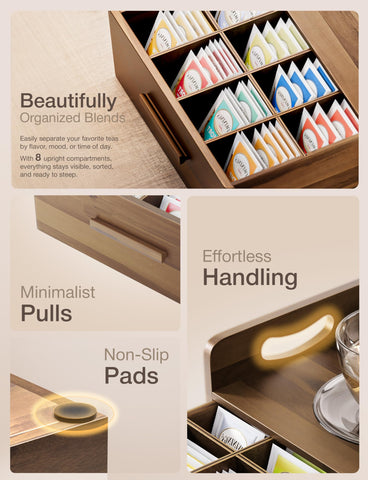 Tinamo acacia tea box eight-compartments layout helps sort by type