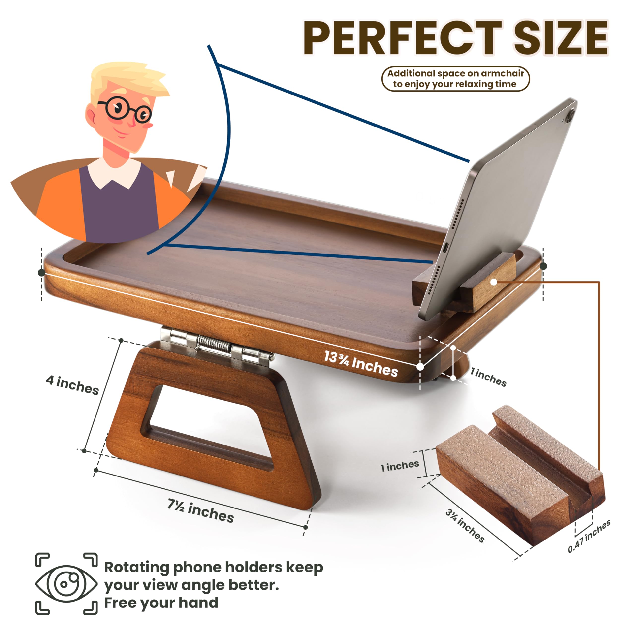 Close-up of the adjustable phone holder attached to the tray for viewing.