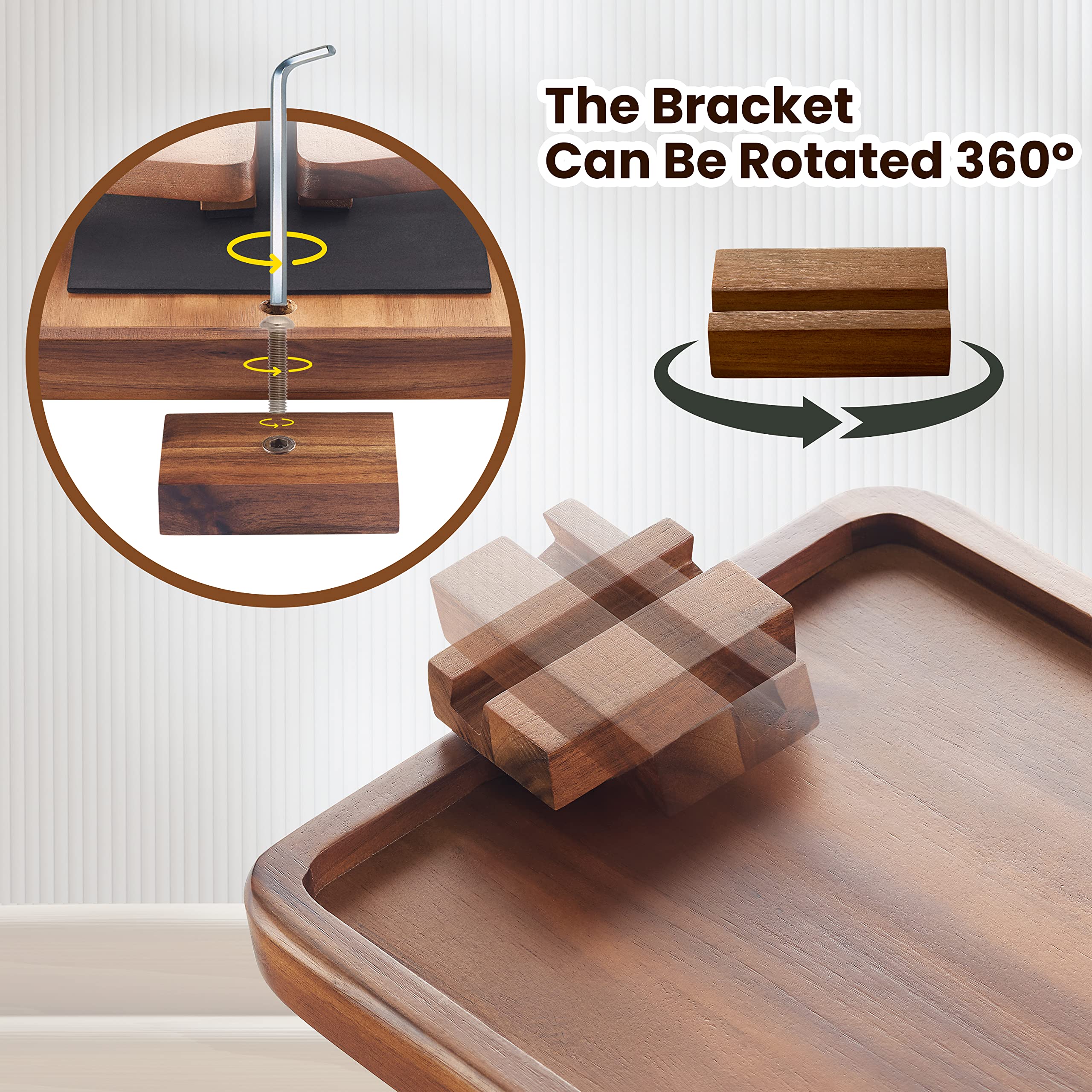 Natural acacia wood grain highlighting warmth and durability.